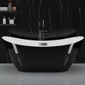 59" Freestanding Acrylic Bathtub, Deep Soaking Tub with Non-Slip Base & Chrome Drain, cUPC Certified, Black Ingot