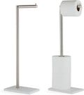 MARMOLUX ACC Free Standing Brushed Nickel Toilet Paper Holder Stand White Marble Base and Storage | 4 Jumbo Roll Bathroom Hardware Toilet Tissue Organizer | Stainless Steel Bathroom Decor Accessory