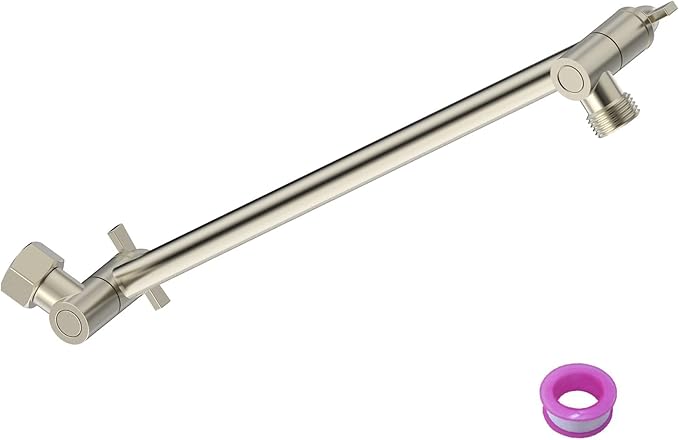 8 Inch Shower Head Extension Arm Brushed Nickel. Solid Brass Adjustable Shower Arm Extension. Lower Or Raise Any Rain Or Handheld Showerhead To Your Height & Angle – Universal Connection