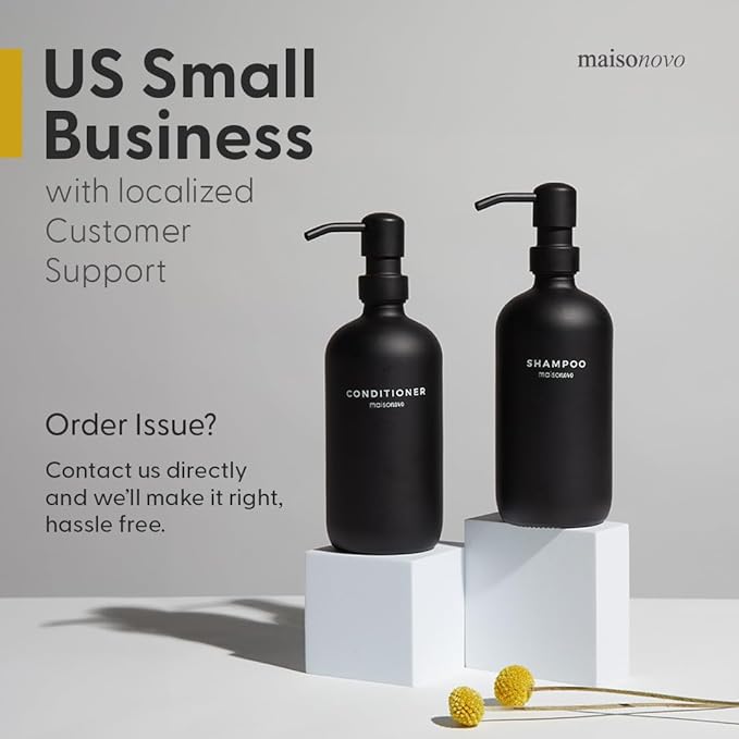 MaisoNovo Glass Hand Soap Dispenser | Dish Soap Dispenser for Kitchen | 16.9oz White Bottles with White Bamboo Pump | Bathroom Lotion Dispenser