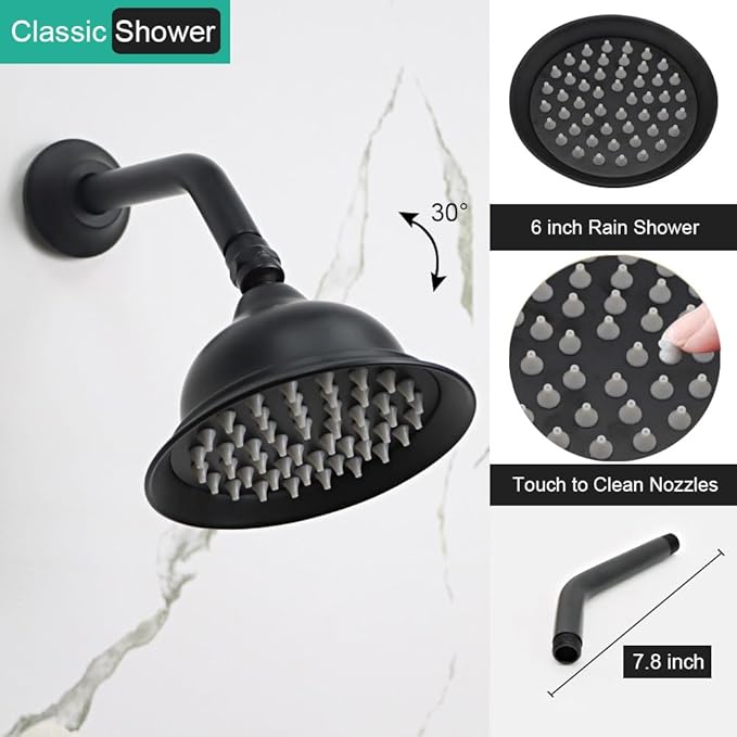 Dual Antique Shower Head System with Tub Spout: 9" Ceiling Mounted Rain & 6" Wall Mount Rainfall, Handheld Spray Vintage Faucet Set, 4 Way Diverter Brass Valve with Trim Kit, Matte Black
