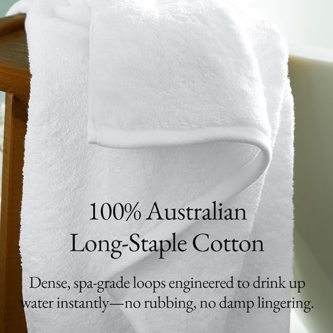 Italic Ultraplush 100% Australian Cotton Towels Standard 6 Piece Set, 2 Bath, 2 Hand, 2 Washcloths, 800GSM Lightweight, Highly Absorbent & Quick Drying Soft Resort Grade Towels (White)