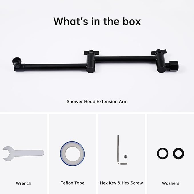 G-Promise 13 Inch Shower Head Extension Arm, Solid Brass Height & Angle Adjustable Extender, Rise or Lower Rainfall and Fixed Shower Head (Matte Black)