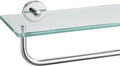 JQK Bathroom Glass Shelf Polished Chome, Shelf with 15 Inch Towel Bar Tempered Glass Shower Storage 16 by 5 inches, 304 Stainless Steel Silver Finish Wall Mount, TGS100-CH