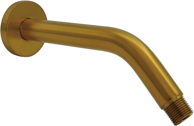 Aquaiaw Shower Arm and O-Ring Flange, 6 inch, Solid Brass, Round, Both Soldered 1/2 NPT Tapered Threads, Wall Mount Shower Arm Extension with Escutcheon, for Rain Shower Head (Matte Brushed Gold)