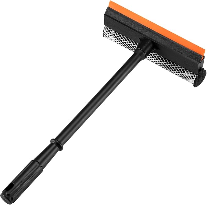 2 in1 Window Squeegee for Car, Window Cleaner with 16inch Long Handle,Sponge Car Window Squeegee for Gas Station, Glass,Shower,Outdoor High Window Cleaning