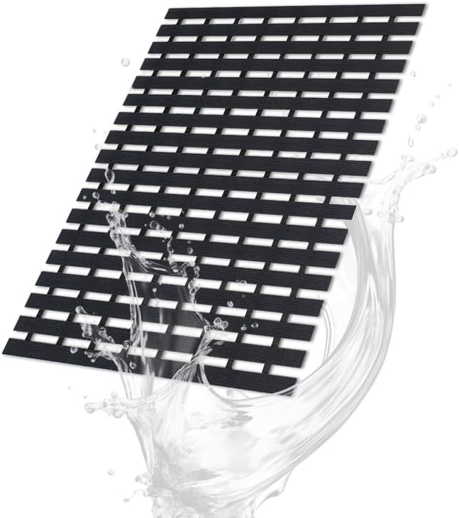 Bath Mat Non Slip Shower Mat Bathtub with Drain Holes and Heavy Duty Rubber No Suction Cups Sturdy Shower Stall Tub Mat for Bathroom, Shower Floor, Pool, SPA, (Black, 4FT X 43FT)