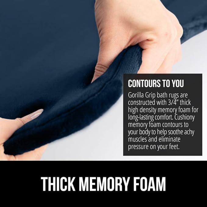 GORILLA GRIP Memory Foam Bath Rugs, Soft Absorbent Velvet Bathroom Mats, Durable Dots on Underside, Machine Washable Bathmat, Carpet Rug Room Decor for Shower Floor, 36x24 Mat, Navy Blue