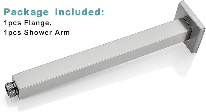 BESTILL 10 Inch Brushed Nickel Ceiling Mount Shower Arm and Flange, Square Rain Shower Arm