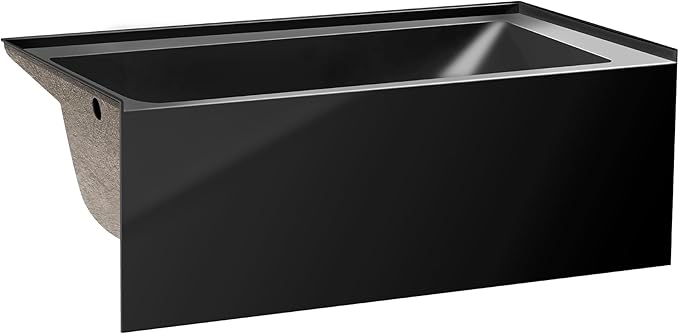 Fine Fixtures Acrylic, Fiberglass Alcove Soaking Bathtub with Integral Apron Front - Drain Included (60" x 30", Left Hand, Black)