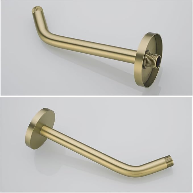 10 in Brushed Gold Shower Arm with Flange,Wall Mount Replacement Angle Shower Head Arm Wall-Mounted For Fixed Shower Head & Handheld Showerhead,SW-RD91018-10BG.