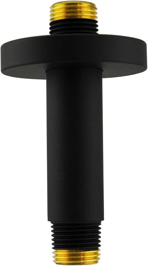 Aquaiaw Shower Arm and O-Ring Flange, 3 inch, Solid Brass, Round, Both Soldered 1/2 NPT Tapered Threads, Straight Shower Arm Extension, Ceiling Shower Head Arm for Rainfall Shower (Matte Black)