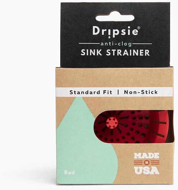 Kitchen Sink Strainer 3.25" - Dripsie Anti-Clog Food Catcher, Flexible Drain Basket, Dishwasher Safe, Standard Fit, Made in USA (1-Pack Red)