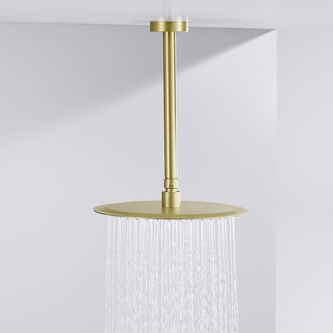 10 Inches Ceiling Mount Shower Arm and Flange, Brushed Gold