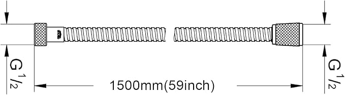 AULEEND，59 inch，encrypted shower hose 304 stainless steel metal - Extra long shower hose -（Universal Connection G 1/2" x 1/2")（chrome）
