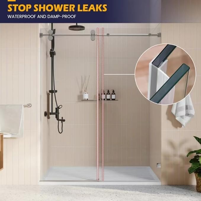 Shower Glass Door Side Seal, 2PCS 78 Inch Ultra Clear PVC Seal Strip with Long Sweep for 5/16"(8mm) Thick Framless Glass Door, to Stop Water Leakage