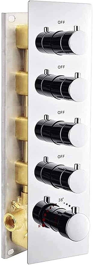 HOMEDEC 4-Way Shower Diverter Valve Can Run Together, Concealed Thermostat 5 Handles Shower Control Valve Flow Bathroom Faucet Mixer Valve Kit in Chrome