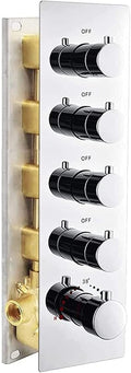 HOMEDEC 4-Way Shower Diverter Valve Can Run Together, Concealed Thermostat 5 Handles Shower Control Valve Flow Bathroom Faucet Mixer Valve Kit in Chrome