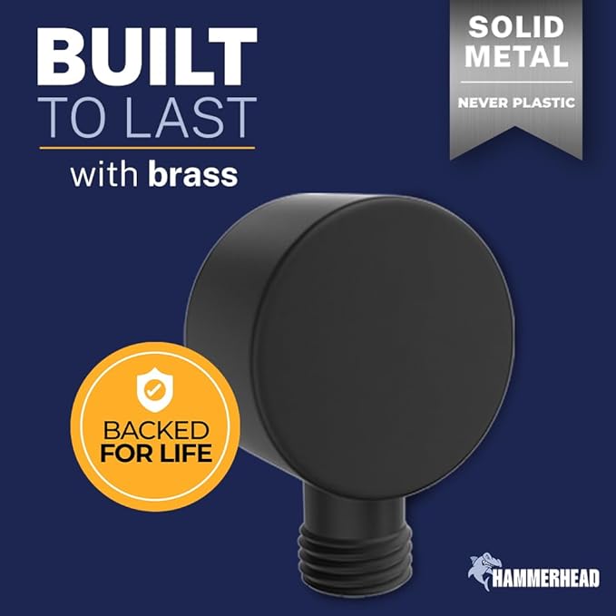 HammerHead Showers Solid Metal Drop Ell Wall Mount Elbow, 1/2" Shower Hose Connector, Round Handheld Shower Head Elbow Adapter, Shower Drop, Matte Black