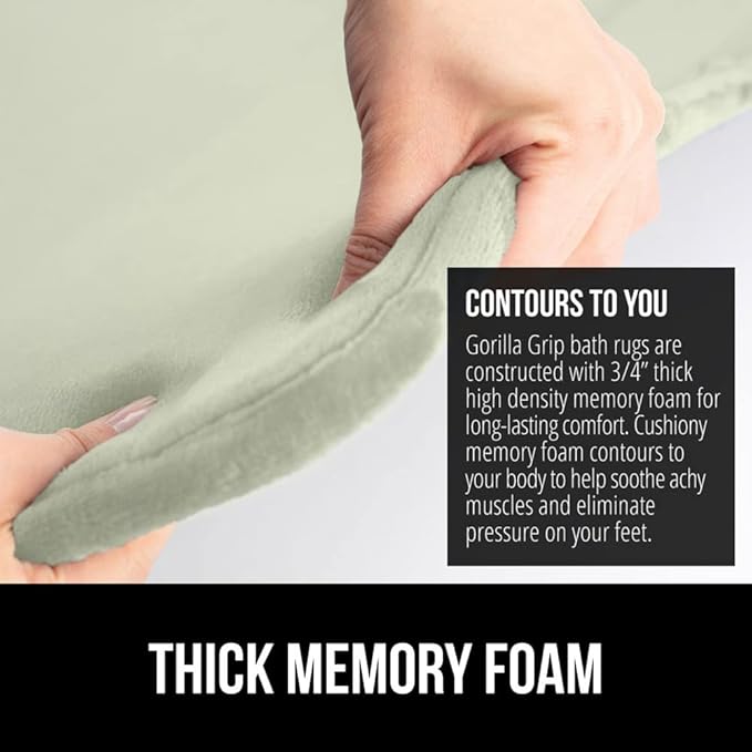 GORILLA GRIP Memory Foam Bath Mat, Soft Absorbent Velvet Bathroom Mats, Durable Dots on Underside, Machine Washable Bathmat, Carpet Rug Room Decor for Shower Tub Floor RV, 36x24 Rugs, Sage