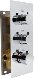 2 Way Shower Diverter Valve Brass 2 Functions Thermostatic Shower Mixing Valve Kit 3 Handle Flow Control Valve, 3/4 Inch Inlet, Can Run Simultaneously(Chrome)