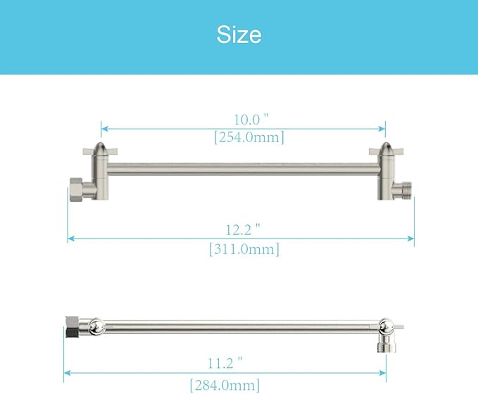 11 Inch Shower Head Extension Arm Brushed Nickel. Solid Brass Adjustable Shower Arm Extension.Lower Or Raise Any Rain Or Handheld Showerhead To Your Height & Angle – Universal Connection