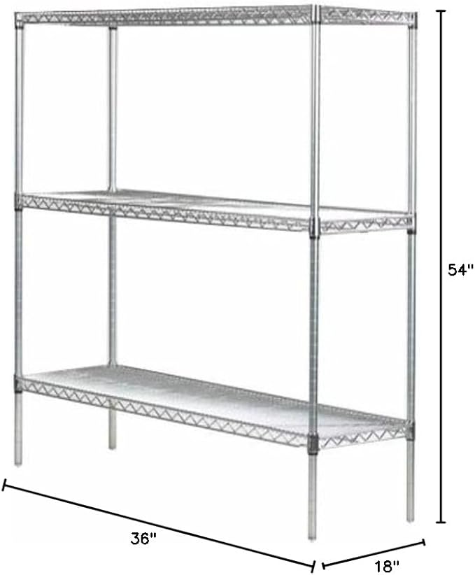 Omega 18" Deep x 36" Wide x 54" High 3 Tier Chrome Starter Shelving Unit