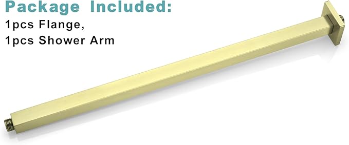 BESTILL 24 Inch Brushed Gold Ceiling Mount Shower Arm and Flange, Square Rain Shower Arm