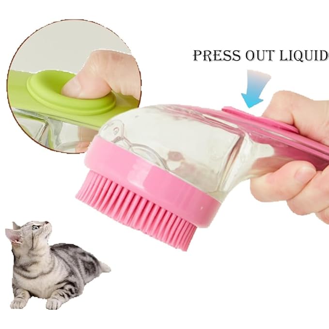 Pet Bath Brush with Silicone Bristles – Grooming Massage Tool with Liquid Dispenser for Wet & Dry Use – Deep Cleaning Portable Brush for Dogs and Cats (Blue)
