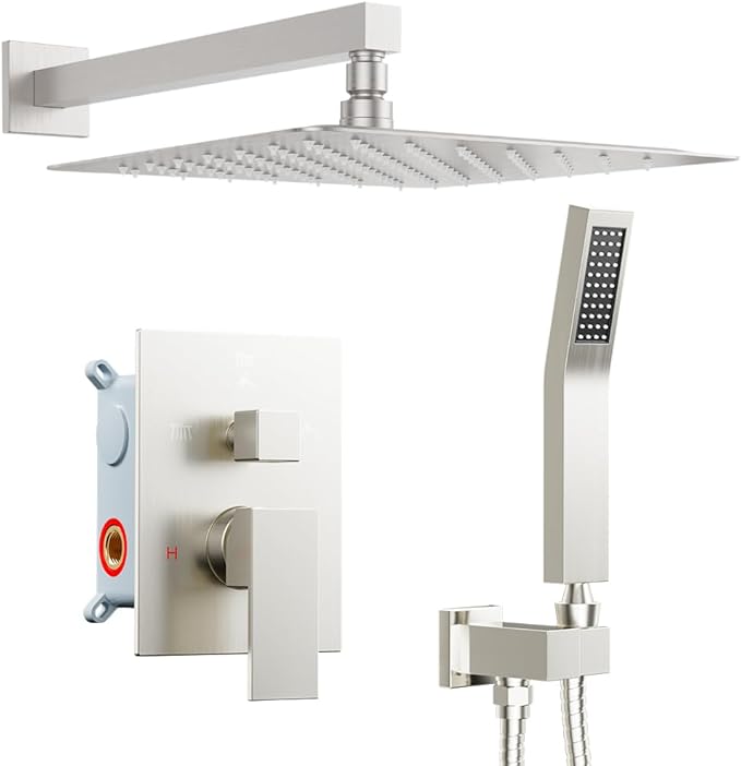 Shower Faucet Set Brushed Nickel Shower System, Starbath 8 inch Rain Shower Head and Handheld Spray Shower Set Complete Wall Mounted,2 Way Pressure Balance Shower Valve and Trim Kit Included