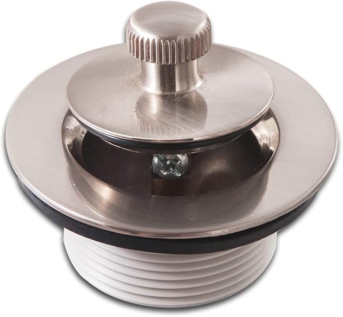Lift and Turn Bathtub Drain Stopper with ABS Plastic Bushing, Fits in 1-1/2 Inch or 1-3/8 Inch Inner Bathtub Shoe, Easy to Install, Satin Nickel