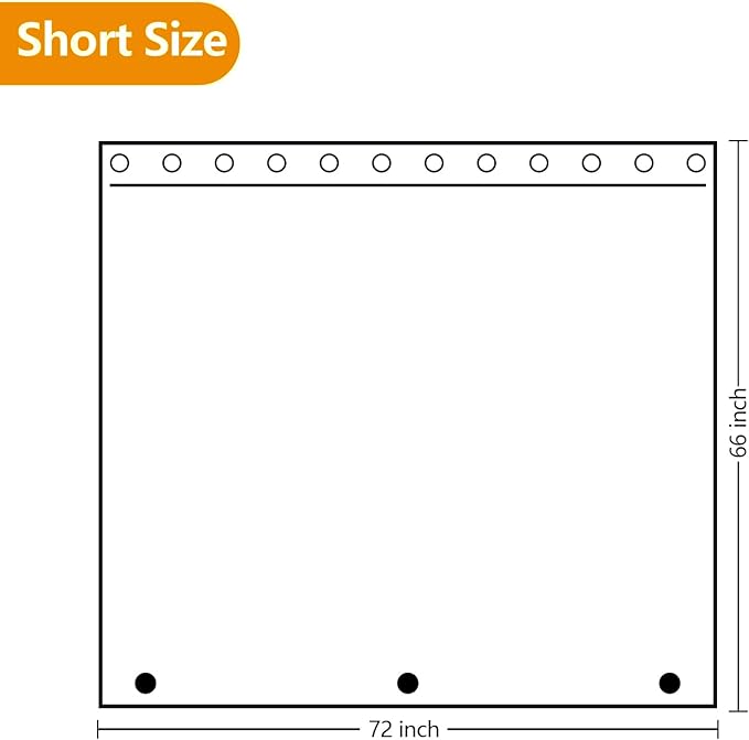 Waterproof Fabric Short Shower Curtain Liner with 3 Large Magnets, 72 x 66 inch Washable Cloth Shower Liner Neutral White, 66'' Length Bathroom Lightweight Shower Curtain