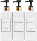 Modern Gold Design Pump Bottle Set 27 oz Refillable Shampoo and Conditioner Dispenser Empty Shower Plastic Bottles with Pump for Bathroom Lotion Body wash Massage Oils, Pack of 3 (Black)