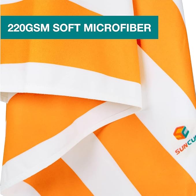 SUN CUBE Microfiber Beach Towel, Quick Dry Sand Free Beach Towel, Lightweight, Compact for Travel Swim Sports Camping, Packable Sand Resistant Towel Adult - Orange 78x35 Inches