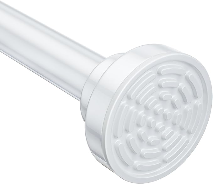 Ausemku Shower Curtain Rod - 32-92 Inch Rustproof Tension Rod, Non-Slip Spring Design, No Drilling Adjustable Curtain Rod for Bathroom, Kitchen, and Closet（White）