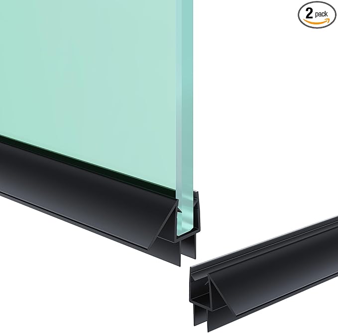 Shower Door Bottom Seal Strip, 2PCS Seal Strip, Clear PVC, 36" Length, Fits 6mm Thick Glass, Prevents Leaks, Easy Installation, No Adhesive Required (Black, 36in for 1/4"(6mm) Door)