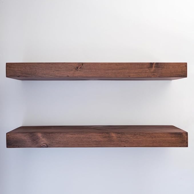 Urbandi Modern Floating Shelves 3 Inches Thick for Wall, Wide Shelves for Kitchen, Living Room, Bedroom, and Bathroom, Natural Pine Wood, Rustic Wooden Shelf, (Set of 2) (Provincial, 24Lx3Hx6D)