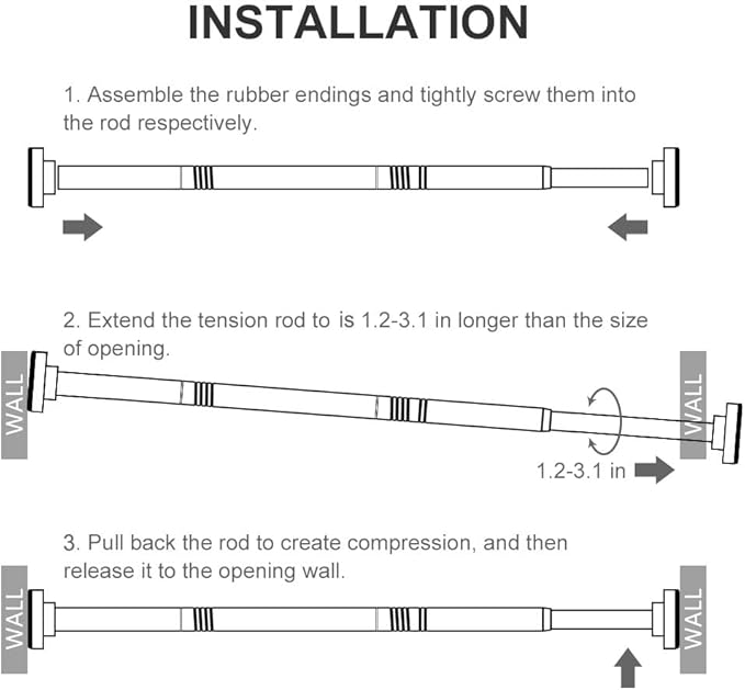 Ausemku Shower Curtain Rod Tension - 26-76 Inch Never Rust Non-Slip Spring Tension Curtain Rod No Drilling Stainless Steel Curtain Rod Use Bathroom Kitchen（White）