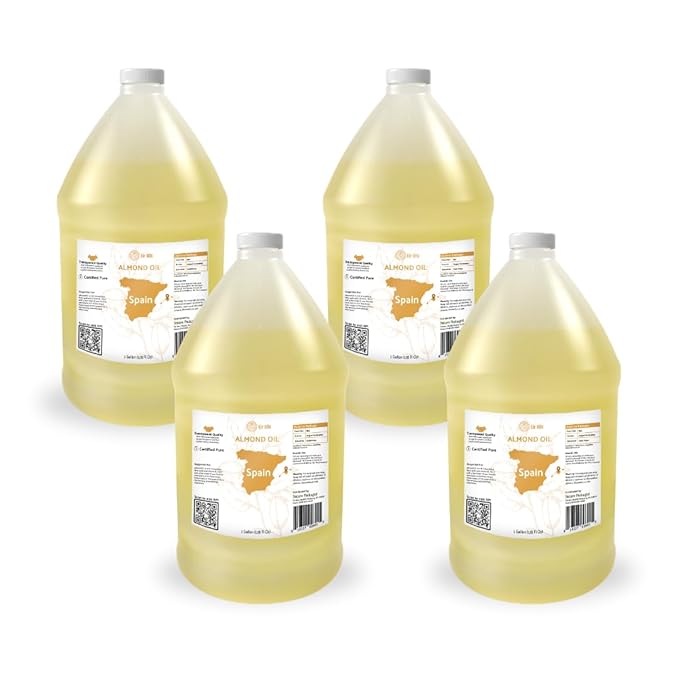Nature Packaged Sweet Almond Oil - for Skin and Hair - Carrier Oil for Essential Oils Mixing - From EIR Oils' Farm in Mallorca, Spain - 4 Gallons
