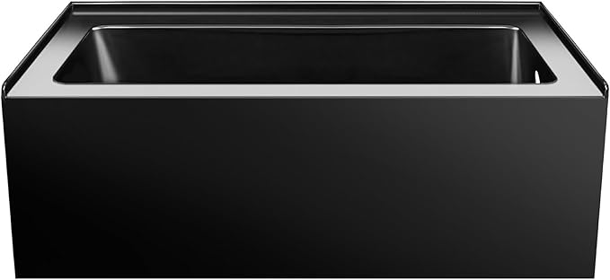 Fine Fixtures Acrylic, Fiberglass Alcove Soaking Bathtub with Integral Apron Front - Drain Included (60" x 30", Right Hand, Black)