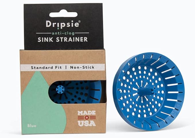 Kitchen Sink Strainer 3.25" - Dripsie Anti-Clog Food Catcher, Flexible Drain Basket, Dishwasher Safe, Standard Fit, Made in USA(1-Pack Blue)