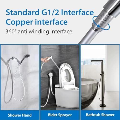 Chrome Shower Hose Extra Long 79 Inches Explosion Proof Anti Winding Toilet Spray Bidet Hoses Flexible ＆ smooth Rv Shower Hose Replacement High Pressure Shower Head Hoses PVC