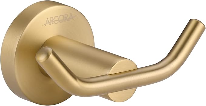 ARCORA Brushed Gold Towel Hooks, SUS 304 Stainless Steel Wall Hooks, Heavy Duty Robe Hooks 1 Pack, Modern Towel Hooks for Bathroom