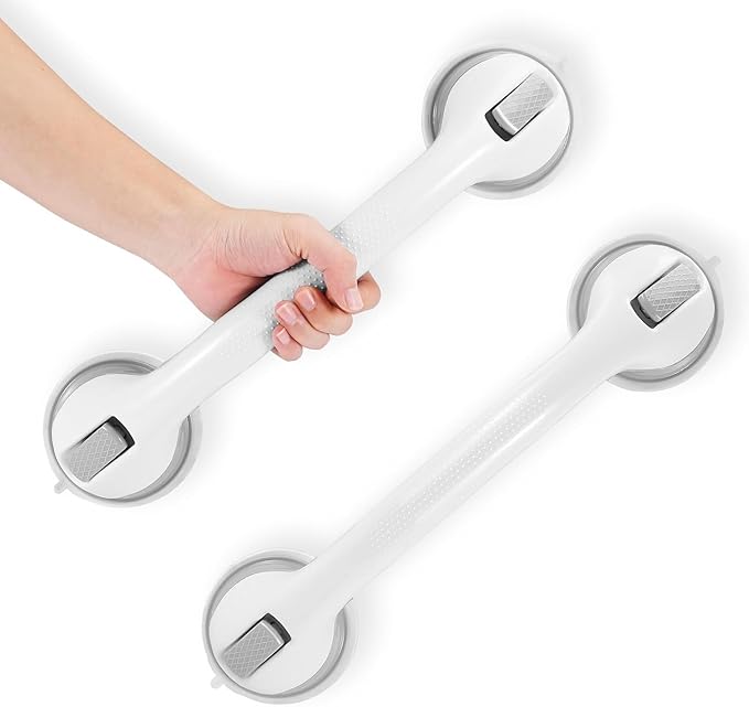 2-Pack Grab Bars for Bathtubs and Showers, 16 inch Shower Handle Suction Shower Bar, Safety Bars for Shower Chair, Bathroom Grab Bar for Senior，No Drilling Removable (Gray, 16 inch)