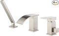 TapLong Waterfall Roman Tub Faucet with Hand Shower, Deck Mount 3 Hole Bathtub Faucet Set High Flow Bath Tub Faucet Set Deck Mount Solid Brass, Brushed Nickel,03766BN