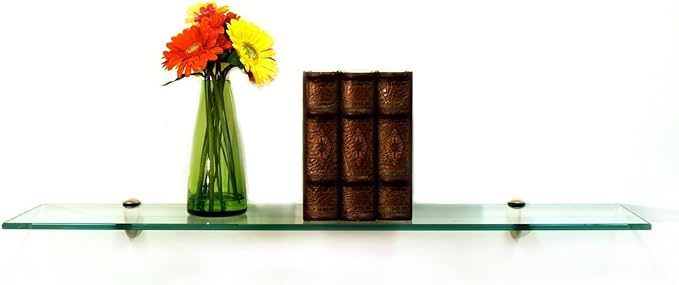Spancraft Glass P-8x30-Brass Peacock Glass Shelf, 8" x 30", Brass