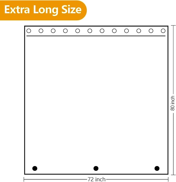 Waterproof Fabric Long Shower Curtain Liner 80 inch Length, Washable Cloth Shower Liner with 3 Large Magnets, 72'' x 80'' Solid White Lightweight Bathroom Shower Curtain Extra Long
