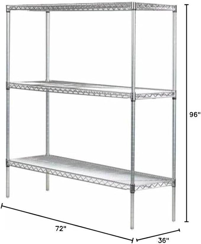 Omega 36" Deep x 72" Wide x 96" High 3 Tier Chrome Starter Shelving Unit