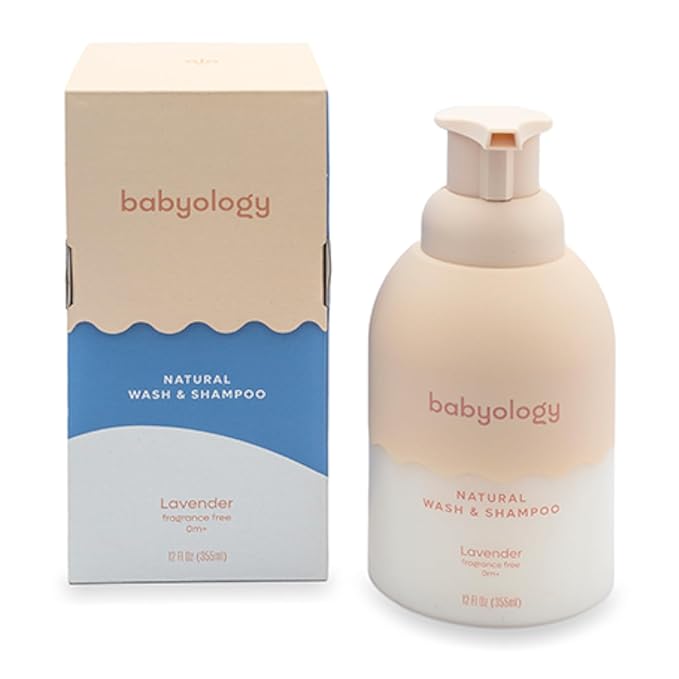 Babyology All Natural Baby Wash and Shampoo - 100% Edible Ingredients - with Organic Lavender Essential Oil (Fragrance Free) – 12 FL OZ - Good for Sensitive Skin - Non Toxic - Tear Free (Pack of 2)