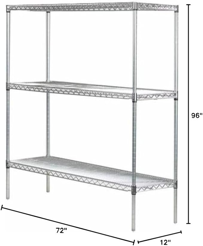 Omega 12" Deep x 72" Wide x 96" High 3 Tier Chrome Starter Shelving Unit